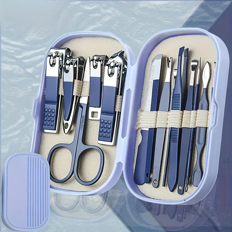 A Set of 14pcs Stainless Steel Manicure And Pedicure Tools, Featuring Modern Style Concave Edge Nail Clippers And Grooming Tools, Including A Portable Storage Box - A Unisex Odorless Nail Care Kit