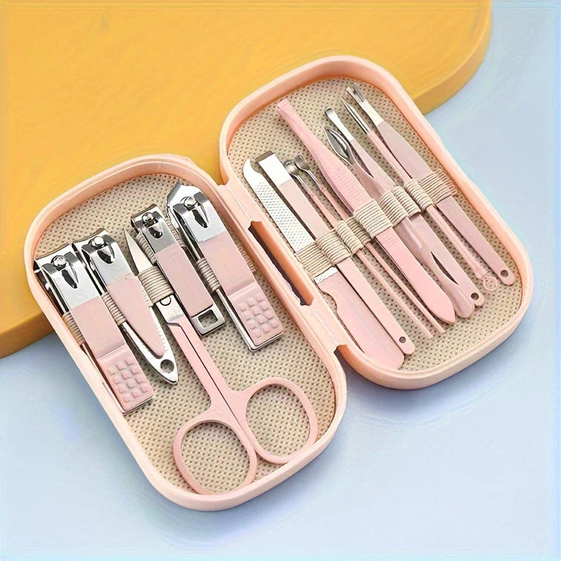 A Set of 14pcs Stainless Steel Manicure And Pedicure Tools, Featuring Modern Style Concave Edge Nail Clippers And Grooming Tools, Including A Portable Storage Box - A Unisex Odorless Nail Care Kit