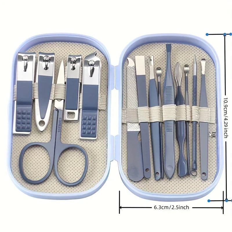 A Set of 14pcs Stainless Steel Manicure And Pedicure Tools, Featuring Modern Style Concave Edge Nail Clippers And Grooming Tools, Including A Portable Storage Box - A Unisex Odorless Nail Care Kit